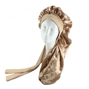 Extra Long Satin Sleep Women Wide Edge Protection Silk Bonnet for <b>Braids</b> Natural Hair Night Cap Adjustable Tie - Product Image 2