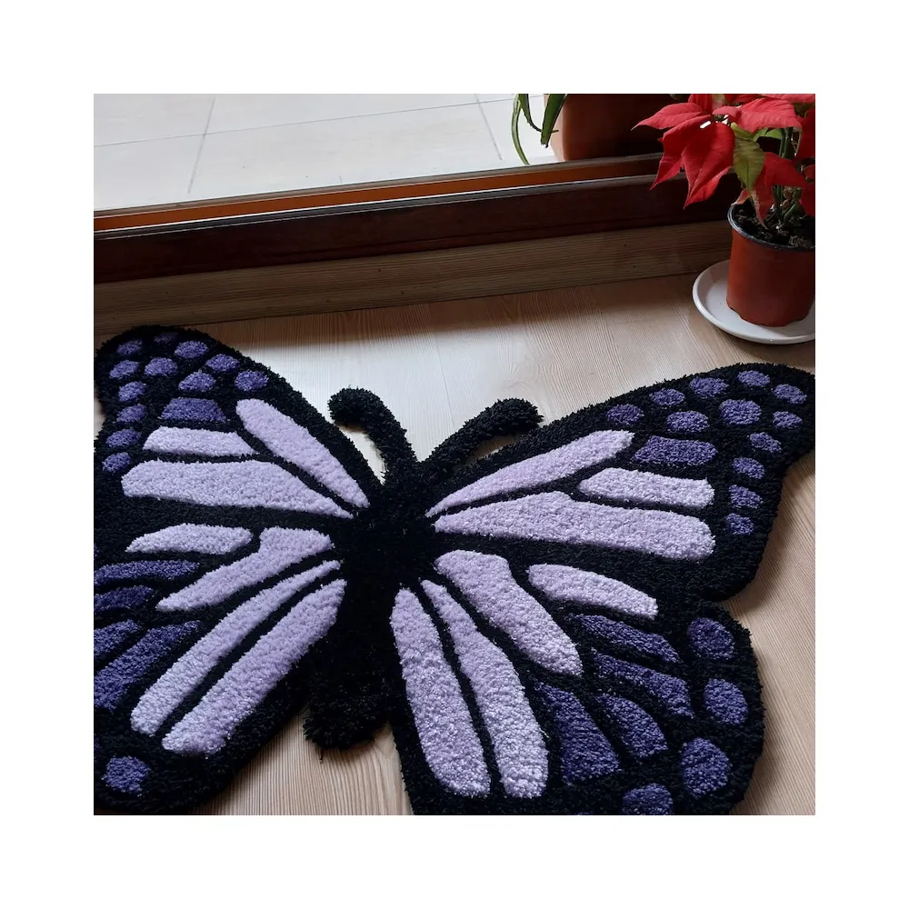 100% recommend vibrant stunning purple butterfly fluffy tufted rug for living room decoration