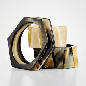 Hexagonal Wide <b>Men's</b> Trendy Rose Gold Plated Tortoiseshell Horn Bangle Set for Anniversary - Product Image 1