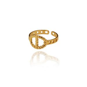 Bague en acier inoxydable de haute qualité, plaquée or 18 carats, ouverte, épaisse, motif feuille de bambou, étanche, pour femme - Product Image 1