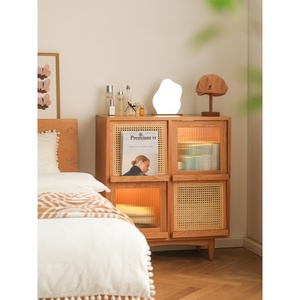 Libreria in Legno Massello e Bambù Stile Giapponese, Mobile Contenitore per Soggiorno, Mobile Laterale per Riviste, Design Moderno e Semplice - Product Image 2