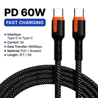 Câble USB-C tressé 60W, double couleur, charge rapide pour iPhone 17/16 Pro Max, Samsung S26, MacBook