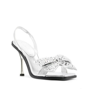 Sandales à talons hauts pour femme avec nœud et strass argentés, talon fin, plateforme, pour l'été - Product Image 4