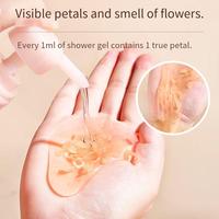 DZ OEM Personnalisé Blanchissant Gel Douche Nettoyant Corps Fleur de Cerisier Jasmin Rose Gel Douche Pétales de Fleurs