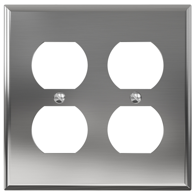 ELEGRP Duplex Receptacle Stainless Steel Outlet Cover, 2-Gang Metal Wall Plate, Standard Size Wall Outlet Cover Faceplates Cover