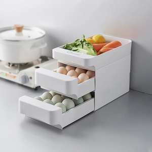 Egg Storage Box Three Drawer <b>Plastic</b> <b>Kitchen</b> Refrigerator Organizer With Compartments For Food Storage - Product Image 1