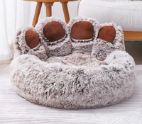 Fabricant d'animaux de compagnie en gros hiver chaleur floue coussin pour animaux de compagnie dessin animé patte d'ours chat chien lit pour animaux de compagnie beignet
