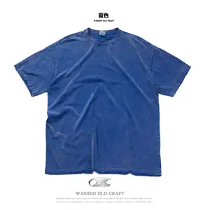 250 Gsm Drop-Shoulder Streetwear übergroße einfarbige Vintage Distressed T-Shirt Acid-Washed T-Shirts
