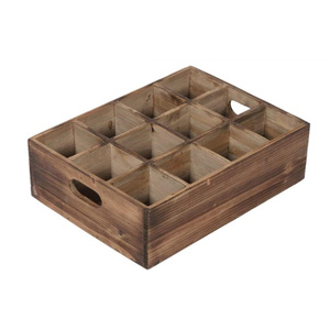 Farmhouse Wooden Storage Crate Decoration Rustic Wood Crate Box 12 Individual Slots Wooden Basket