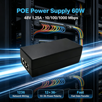 Inyector PoE Gigabit de 48V CC Activo 10/100/1000Mbps con Detección Inteligente, Certificado 3C, Fuente de Alimentación Ethernet de Escritorio para Cámara IP