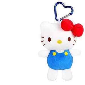 Hello Kitty Plush Keychain Blue Overalls Red Bow Heart Carabiner Charm <b>Toy</b> For Backpacks Kids Gift - Product Image 1