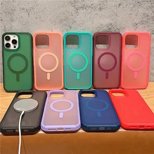 Funda de teléfono con cargador magnético para iPhone 15, funda mate de caramelo transparente para iPhone 15, doble capa resistente de 6,1 pulgadas