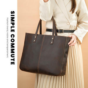 Sac fourre-tout en cuir Crazy Horse rétro traditionnel, grande capacité, sac à bandoulière pour femme, sac de transport multifonctionnel unisexe - Product Image 4