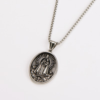 Liontin Kalung Anak-Anak Bahan Stainless Steel, Medal Amulet Virgin Del Carmen, Gaya Vintage Trendi, Perhiasan Kristen Katolik