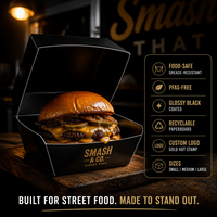 Scatola per Hamburger Personalizzata con Logo, Premium, Nera Opaca, Resistente al Grasso, Ecologica, Robusta, Vendita all'Ingrosso, Best Seller