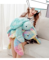 Tortue en peluche brodée de couleur arc-en-ciel, tortue en peluche personnalisée, oreiller en peluche, décoration d'animaux marins en peluche