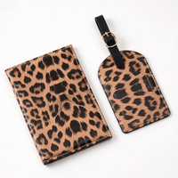 Porte-cartes et porte-passeport tendance imprimé léopard, ensemble d'étiquettes de bagage en cuir PU, organiseur de documents de voyage multicolore, cadeau pour voyageur