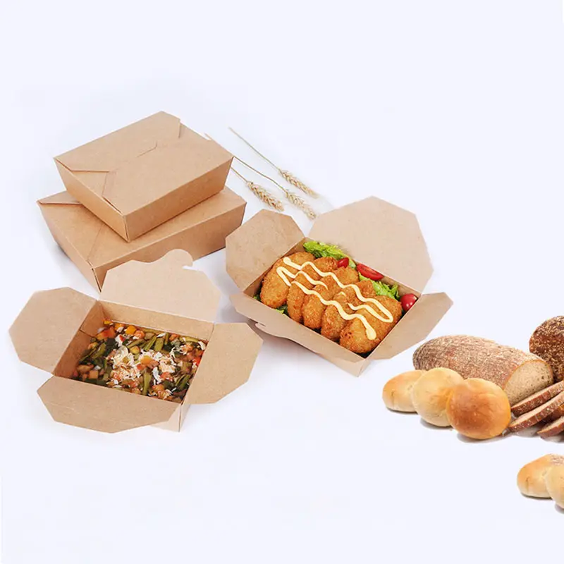 Kraft kağıt sandviç ambalaj ücretsiz sert kutular şeffaf kek kutuları tek kullanımlık gıda kağıt ambalaj gıda kova