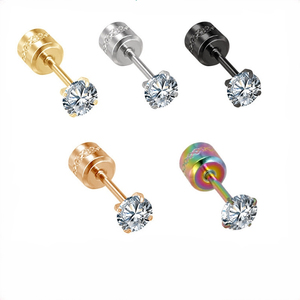 Double-Sided Zircon Screw <b>Back</b> Stud <b>Earrings</b> | 0.8mm Thin Rod |18K Gold-Plated Zircon Centerpiece | Hypoallergenic Jewelry - Product Image 1