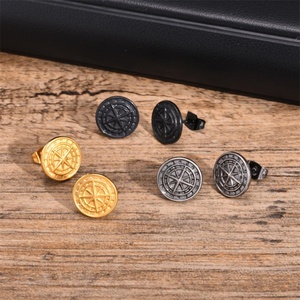 Bijoux personnalisés Hip Hop, cadeau pour homme, breloque, acier inoxydable plaqué or, boucles d'oreilles boussole, résistantes à l'eau - Product Image 1