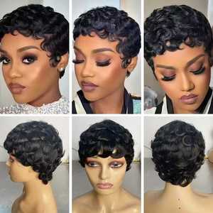 Perruque Courte Bob Frisée Cheveux Brésiliens, Dentelle Frontale 13x4, Noeuds Blanchis, <span class=keywords><strong>Coupe</strong></span> Pixie avec Baby Hair - Product Image 4