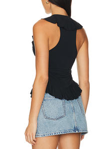 Camiseta sin mangas con volantes y cuello en V de talla grande para mujer, camiseta informal holgada, Color sólido, moda Sexy de verano, la mejor opción - Product Image 2