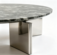 Table basse ronde en marbre naturel vert de luxe, meubles modernes pour salon avec pieds en acier inoxydable