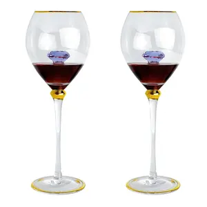 En forme de poire or jante diamant verre à vin gobelets sans plomb Vintage cristal verres à vin mariage verres à vin ensemble