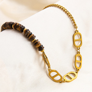 Natural Stone Necklace Geometric Design 18K Gold Plated <b>Titanium</b> Steel Clavicle <b>Chain</b> For Women Party Fashion - Product Image 4