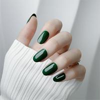 Lot de 24 faux ongles verts ovales à presser, en ABS, pré-dessinés, couleur unie, couverture complète