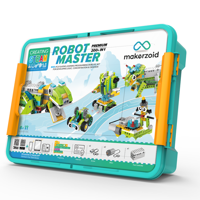 Makerzoid Premium STEM Robot Master Programming Robot Coding Toy Free Course Videos Remote Control for Kids Age 6+ Robotics Kits