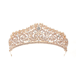 Coronas de Novia, Tiaras y Coronas de Cristal Dorado con Pedrería para Niñas - Product Image 2