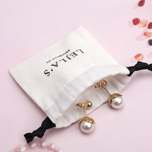 Sac d'emballage pour bijoux en toile écologique, sac cadeau pour boucles d'oreilles et bagues en coton avec logo personnalisé imprimé - Product Image 4
