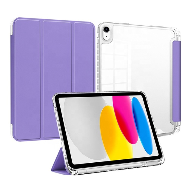 Hard Crystal Clear Back Cases PU Leather Third Flip Tablet Case Shockproof Tablet Cover for iPad 10.2