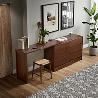 Coiffeuse moderne en bois massif noyer noir avec armoire d'angle rétractable à six tiroirs pour petits appartements et salons