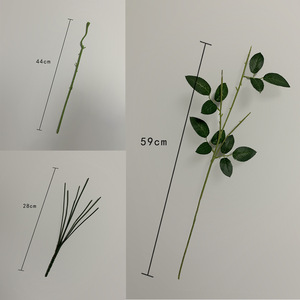 Tige de rose artificielle 59 cm, trois branches avec petites feuilles pour arrangement floral en soie - Product Image 5