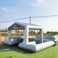 Parc aquatique flottant gonflable, combo d'attractions aquatiques, plateforme de ponton gonflable avec tente et trampolines intégrées