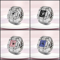 Montre à doigt mécanique extensible en acier inoxydable noir, blanc, rose, avec base carrée en alliage de zinc, pour étudiants