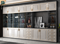 ARET Meuble Bar à Vin Encastrable Moderne de Luxe Blanc et Or avec Vitrine en Verre et Éclairage LED, Meuble Personnalisé pour Salon et Espace de Vie