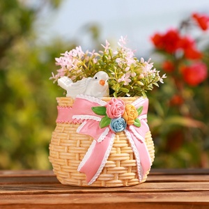 Simulation de panier en <span class=keywords><strong>résine</strong></span> tissée en forme de <span class=keywords><strong>jardinière</strong></span> décorative en <span class=keywords><strong>résine</strong></span> succulente, mini pots de fleurs bonsaï pour le jardinage et la décoration intérieure - Product Image 5