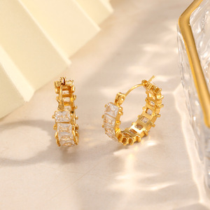 Pendientes de Aro con Baño de Oro de 18k, Incrustaciones de Circonita, Engaste Redondo, para Uso Diario - Product Image 4