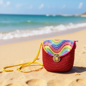 BOLSO DE INFANTI Borsa a Tracolla Mini in Paglia con Glitter Arcobaleno 12x14cm - Product Image 2