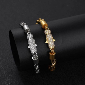 Hip Hop <b>Iced</b> <b>Out</b> Stainless Steel Cuban Curb Rope <b>Chain</b> Necklace with CZ Diamond Clasp, 18K Gold Plated, Men Women Bling Jewelry - Product Image 2