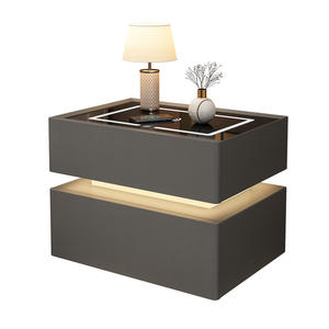 Luxury Fashion Deluxe Smart Wood <strong>Bedside</strong> <strong>Table</strong> for Hotel Bedrooms <strong>Black</strong> and <strong>White</strong> with LED Lights and Fingerprint Lock Speaker - Product Image 1