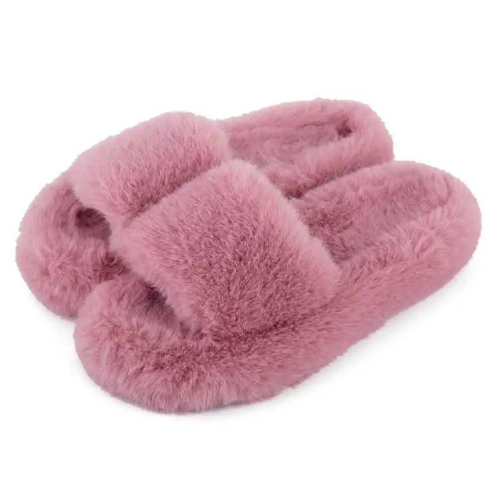 Fashion Warm Fluffy Furry Autumn Spring Fuzzy Australia Sheepskin Fur Slides Slippers
