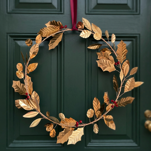 Corona de Hojas Doradas, Decoración Circular para Colgar en la Pared, Diseño Floral Botánico Moderno Navideño, Pieza Única - Product Image 2