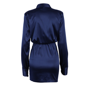 Otoño 2023 diseñador venta al por mayor <span class=keywords><strong>bluey</strong></span> ropa señora vestido Sexy Mini camisa manga larga Vestido de satén - Product Image 6