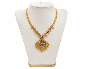 DIVYORO Premium Antique Finish <b>Ruby</b> Temple Mala Gold Plated Women's Classic Fashion Jewelry Sets for Wedding Engagement <b>Necklace</b> - Product Image 1