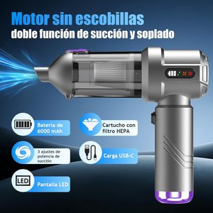 <span class=keywords><strong>Aspirateur</strong></span> à main sans fil puissant <span class=keywords><strong>pour</strong></span> voiture, souffle et aspire, 6000 mAh, moteur à brosse, filtre HEPA, 3 filtres lavables - Product Image 2