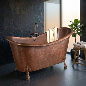 Bañera Ovalada de Cobre Antiguo con Patas de Gato, Bañera de Metal de Lujo para Baño en Casa u Hotel - Artesanía India - Product Image 5